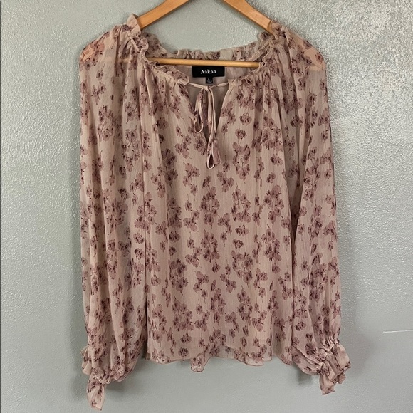 Aakaa Tops - Aakaa Floral Blouse - Cream and Purple
